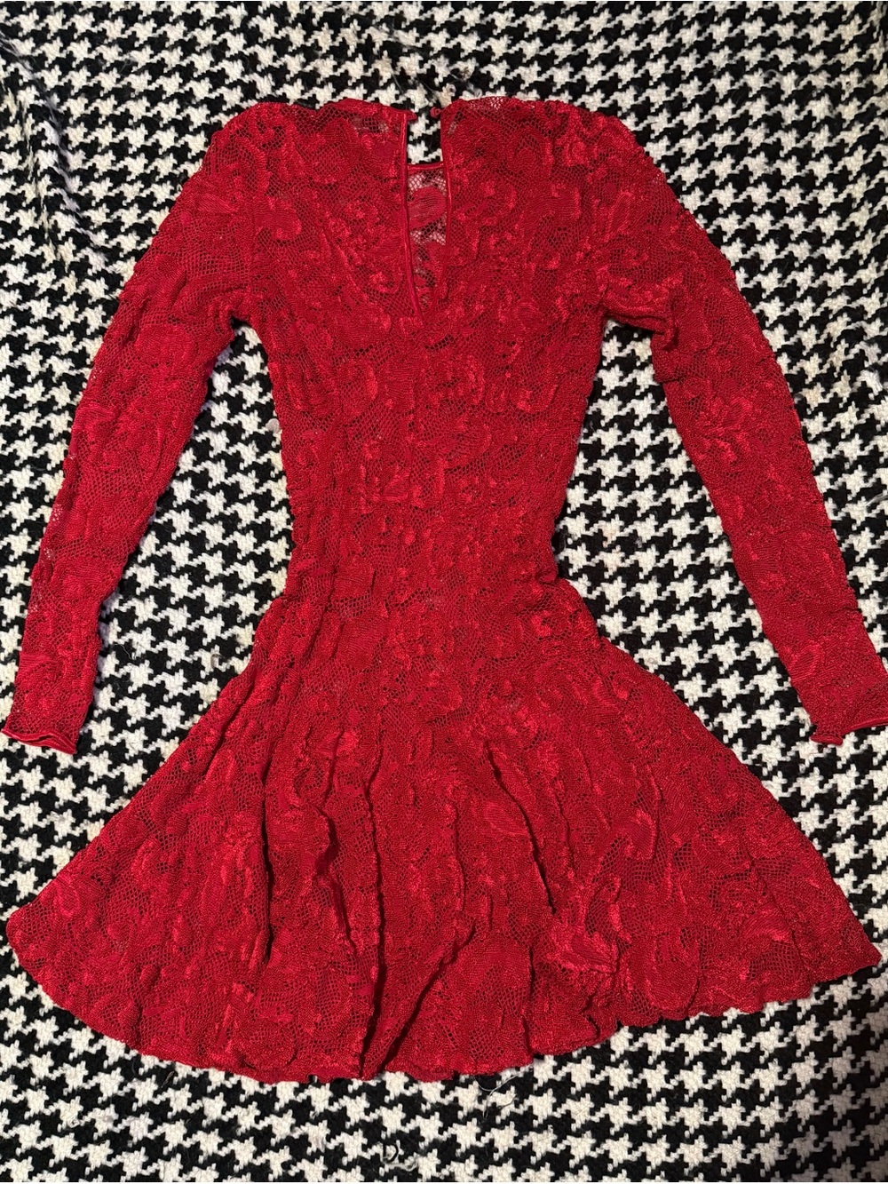Vintage Red Lace and fishnet Fit-and-Flare Dress - Women